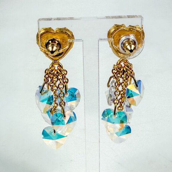 Kirks Folly Gold Tone Rhinestone Heart Dangle Pierced Earrings - Picture 4 of 5